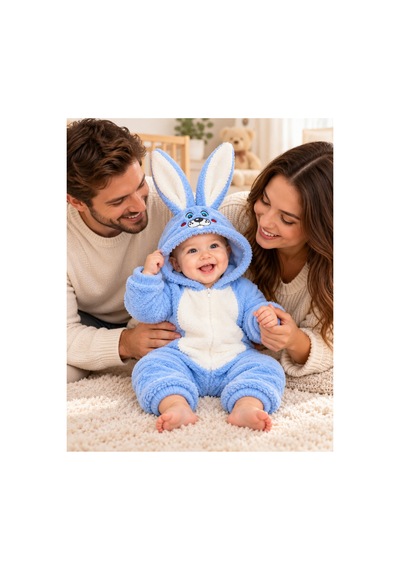 Messlife Peluş Tavşan Kulaklı Bebek Tulumu Mavi - 932206337 Mavi