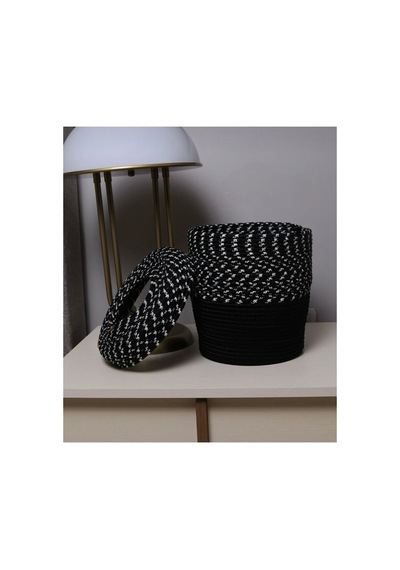 Jüt, Hasır, Çöp Kovası, Mutfak Çöp Kovası, Banyo Çöp Kovası, Doğal, Natürel, Jüt Kova, Modern Kova Siyah Siyah