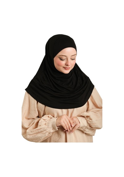 Hürrem Bone Siyah Pratik Hazır Geçmeli Tesettür Eşarp Viskon Boneli Büyük Boy 1290bv 01 siyah