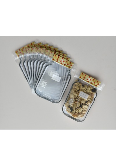 Kalp Desenli Mini Boy Kavanoz Görünümlü Kilitli Doypack Saklama Poşeti 6 Adet 200 Ml-11x15 Cm Şeffaf