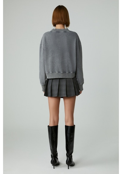 Grimelange ANDREITA Kadın V Yakalı Asimetrik Oversize Açık Gri Sweatshirt