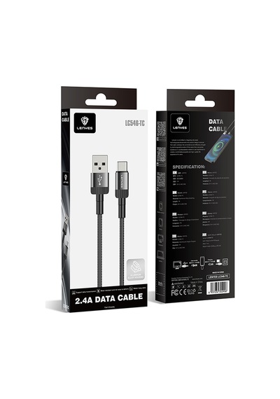 Lenyes Lc546 Usb-a To Type-c Örgü Tasarımlı Hızlı Şarj Özellikli Data Ve Şarj Kablosu 12w 1m Siyah
