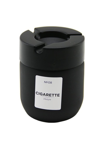 Qlux C-00545 No-08 Cigarette Siyah Cam Küllük 425 Cc - Siyah Plastik Kapaklı- 24'li Paket