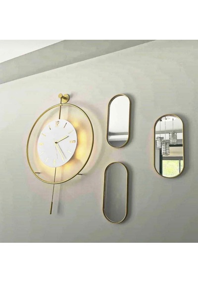Febrini Aynalı Duvara Asılabilen Dekor Ve Kahve Sunumluk Oval Gold Tepsi 12x30 Cm 3 Adet Altın