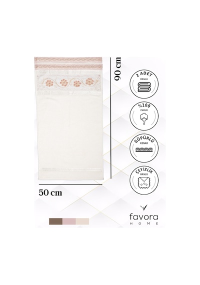 %100 Pamuk Güpürlü Çeyizlik 2'li Havlu 50x90 - Pudra Pudra