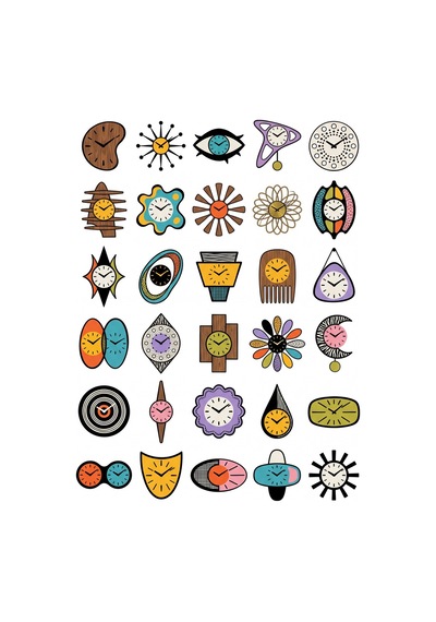 30 Adet Retro Duvar Saati Sticker Seti - Laptop, Defter, Ajanda İçin Çok Renkli