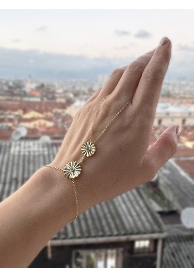 Taşsız İkili Papatya Desenli Gümüş Şahmeran Bileklik - Rose Gold