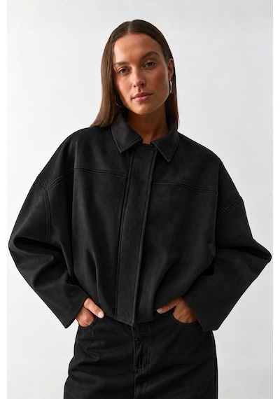 Madmext Siyah Süet Bomber Kadın Ceket Mg2903