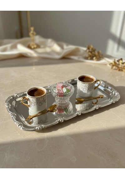 Gümüş Nişan Tepsisi Dikdörtgen Sunum Tepsisi Söz & Nişan Yüzük Tepsisi, Kahve Sunum Tepsisi