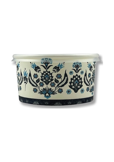 Mavi Karton Kağıt Çorba-aşure-tatlı-dondurma-yemek Kasesi -14 Oz Plastik Kapaklı Kase 25 Adet