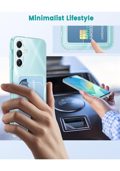 Samsung Uyumlu Galaxy A16 Kılıf Şeffaf Kartlık Bölmeli Şeffaf Silikon