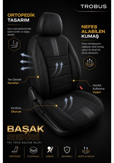 Opel Zafira 5 7 Kişi Oto Koltuk Kılıfı 2003-2011 Siyah Başak Serisi Tay Tüyü Tam Set Siyah