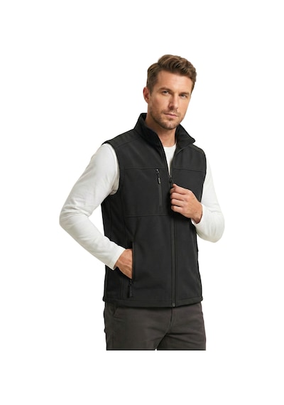 Genius Store Erkek Yelek Softshell Su Geçirmez Tam Fermuarlı Cepli Normal Kalıp Spor Yelek Siyah