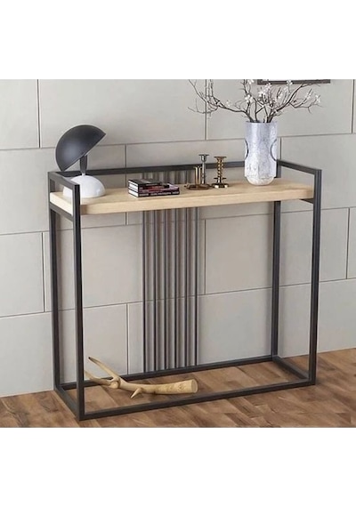Dresuar Metal Ayaklı Ahşaplı Antre Hol Modern  Dresuar Siyah