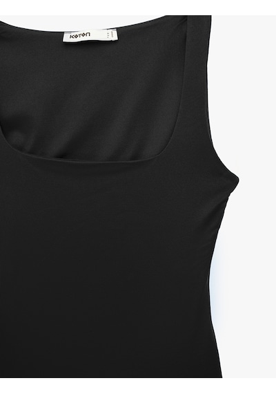 Koton Slim Fit Yuvarlak Yaka Kolsuz Top Siyah 6sak10291ek