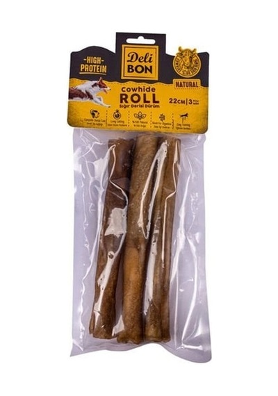 Delibon Deri El İşi Dürüm Doğal Kemik Köpek Ödülü Naturel 22 CM 3'lü