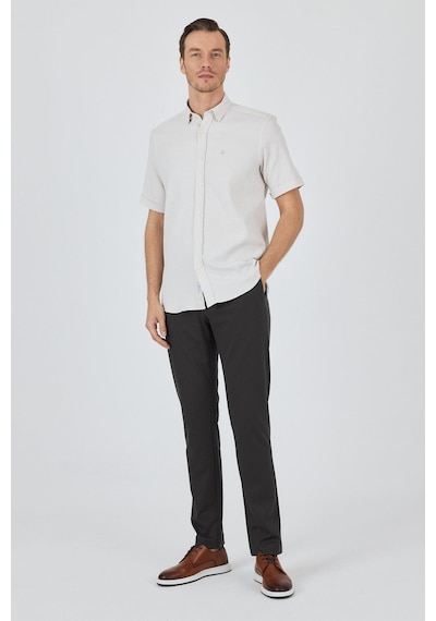 İmza Krem Biritli Yaka Düz Casual Pamuklu Comfort Fit Gömlek 1004250221 Krem