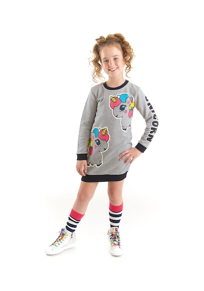 Denokids Unicorn Kız Çocuk Sweat Elbise - Gri