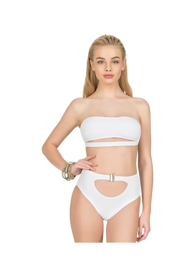 Endeep Kadın Yüksek Bel Aksesuarlı Beyaz Bikini Altı