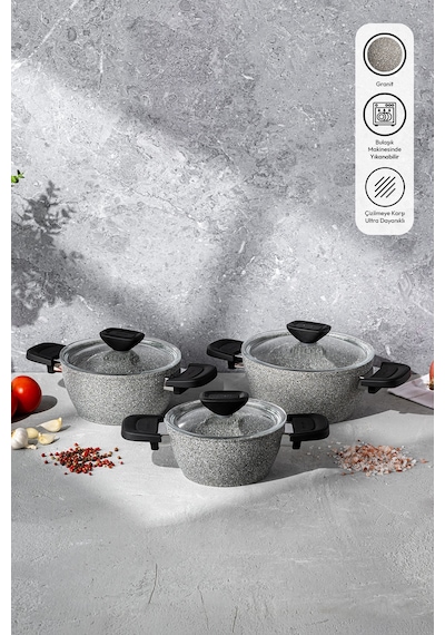 Emsan Fortis Granit 6 Parça Midi Tencere Seti Gri Gri