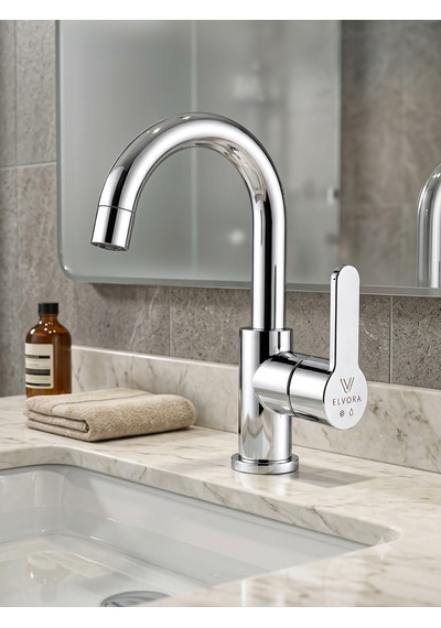 Elvora Silver Lüx Banyo Lavabo Bataryası Gümüş - Krom