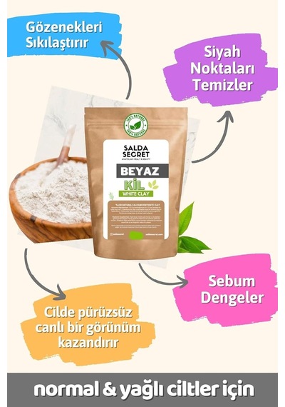 Beyaz Kil Doğal Yüz Maskesi 100 Gr Toz - Kil Maskesi - Indian Healing Clay