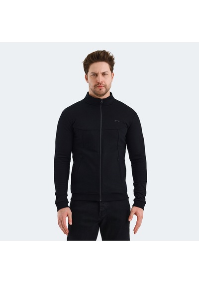 Slazenger VISUAL Erkek Fermuarlı Dik Yaka Cepli Siyah Sweatshirt