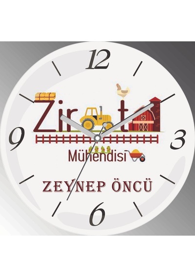Kişiye Özel Ziraat Mühendisi Çap 30cm Sessiz Akar Bombeli Gerçek Cam Duvar Saati Siyah