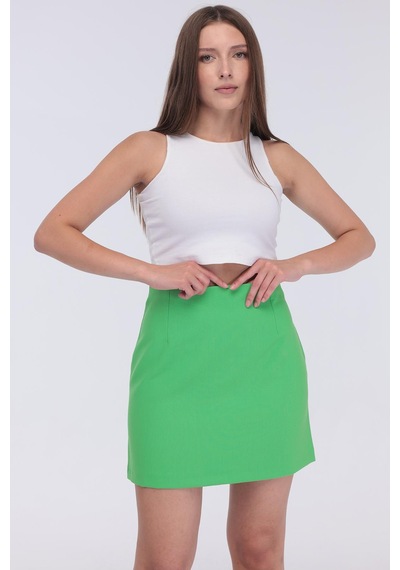 Selectmoda Kadın Gizli Fermuarlı Çok Renkli Mini Etek Yeşil