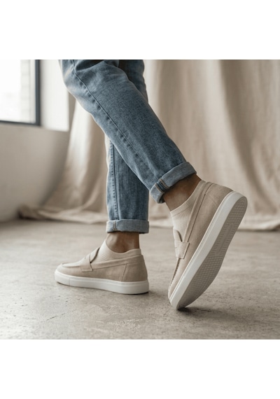 Erkek Loafer Ayakkabı Günlük Rahat Bağcıksız Süet Casual Klasik Ayakkabı Tarz0580 Krem