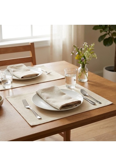 %100 Hambez Pamuk Amerikan Servis Seti 2 Adet - Sade Ve Doğal Masa Matı - 38x48 Cm Krem