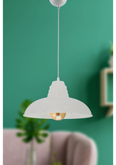 Tr Sıdney Büyük 32 Cm Çap Retro Rustik Model Modern Metal Beyaz Renk Sarkıt Cafe - Mutfak Tekli Avize Genel