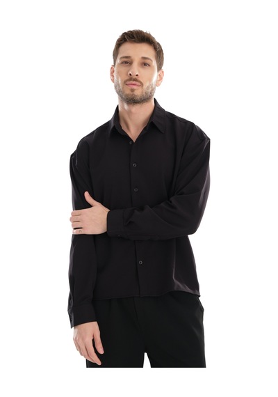 Redline Base Oversize Yumuşak Teri Emen Kolay Ütü Nefes Alan Erkek Gömlek Siyah