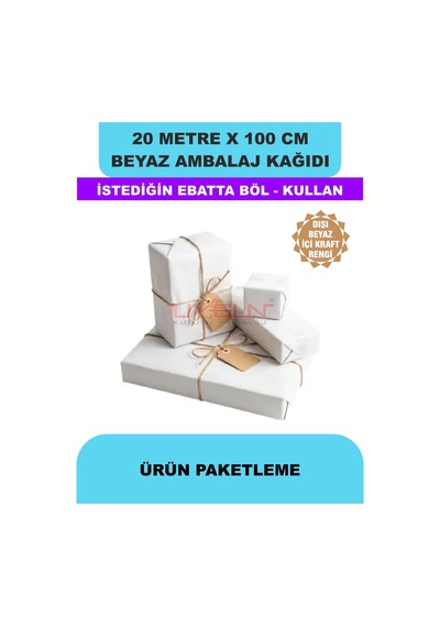 100 Cm X 20 Metre Bobin Beyaz Ambalaj Kağıdı Çift Yönlü, Ev Eşyası, Çeyiz, Hediye, Ürün Paketleme 20 Adet