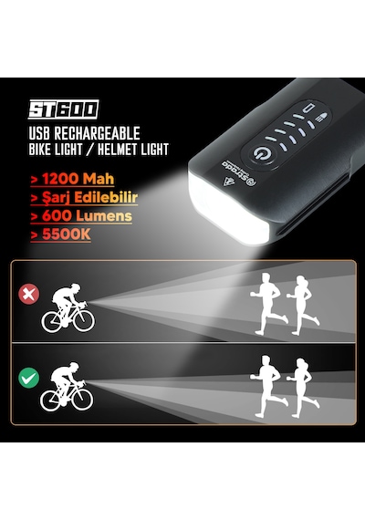 Stradacycles St-600 Çift Yönlü Lityum Şarj Edilebilir Far