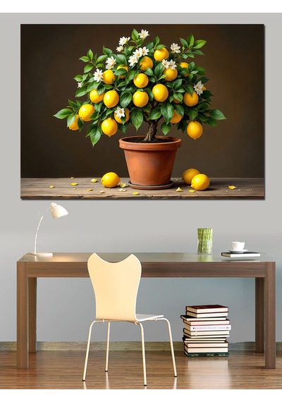 Saksıda Limon Ağacı Dekoratif Kanvas - Mdf Ahşap Tablo