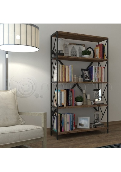 Morpanya Ural 5 Raflı Geniş Metal Kitaplık Dosya Kitap Rafı Ofis Salon Metal Raf 90x180 Siyah Ceviz