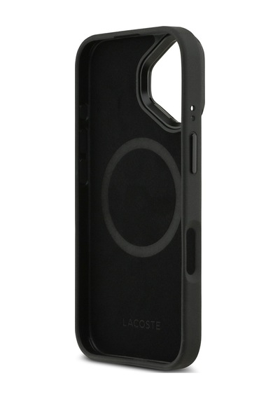 Apple Uyumlu iPhone 17 Kılıf Lacoste Lisanslı M-safeli Standlı Pu Deri Karışık Monogram Desenli Kapak Siyah Siyah