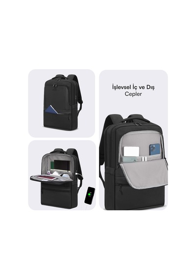 Office Eco Mce-1212 Çevre Dostu 16 İnç Su İtici Laptop Sırt Çantası, Usb Şarj Portlu Bilgisayar Ve Notebook Çantası, Kadın Erkek Bilgisayar İş Çantası, Üniversite Okul Çantası, Siyah