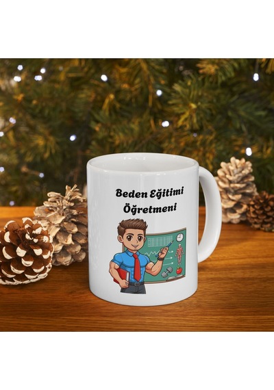 Erkek Beden Eğitimi Öğretmeni Hediyelik Baskılı Porselen Beyaz Lüks Kupa Bardak Beyaz