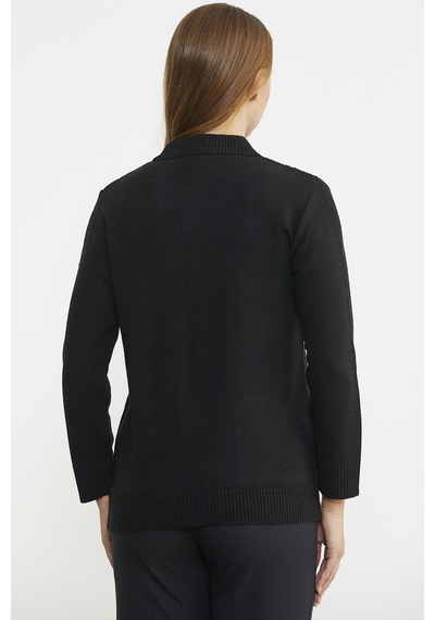 Sementa Cep Detaylı Düğmeli Yünlü Triko Hırka - Siyah 001