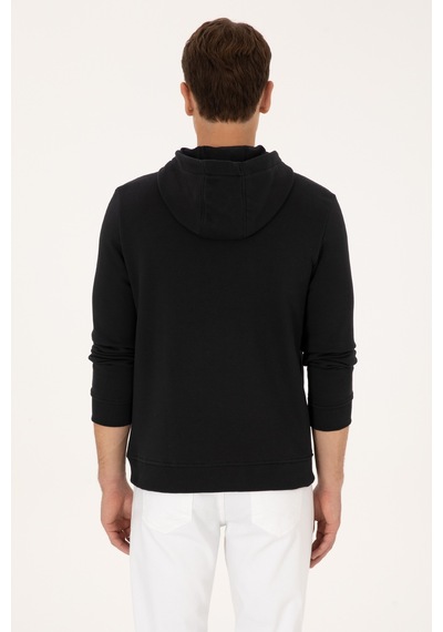 U.S. Polo Assn. Erkek Regular Fit Kapüşonlu Şardonlu Siyah Sweatshirt 50308999-VR046