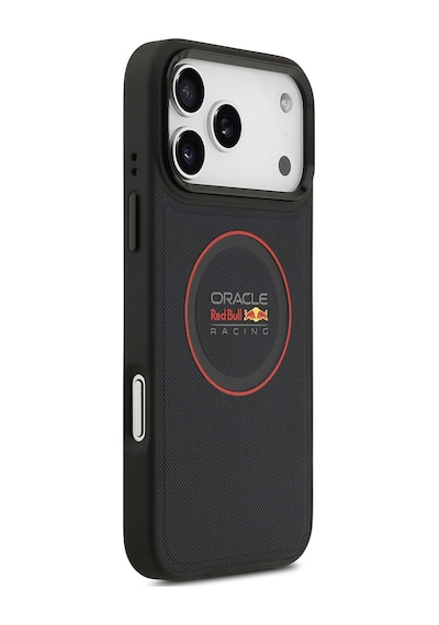 Apple Uyumlu iPhone 17 Pro Max Kılıf Redbull Lisanslı M-safeli Kırmızı Halka Ve Logo Kabartma Pu Deri Kapak Siyah Siyah