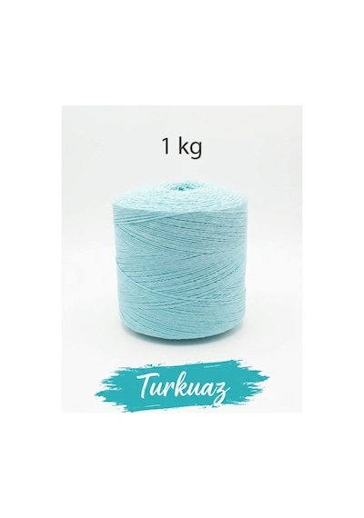1 Kg Pamuklu El Örgü İpi Runner İpi- Amigurumi Koton İp Punch İpi Motif Turkuaz Renk