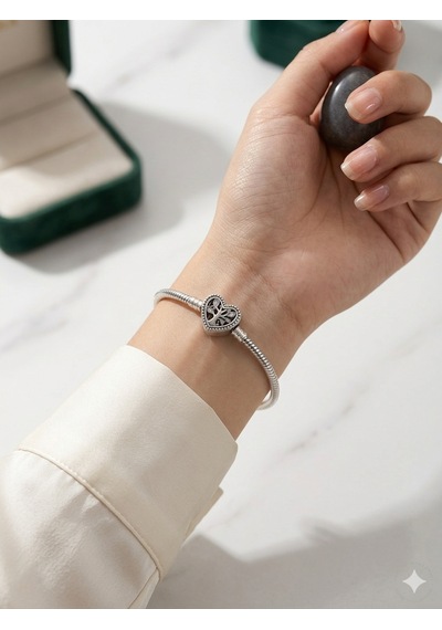 Kadın Charm İçin Uygun Kalp Ve Ağaç Model Çelik Bileklik 17 Cm Silver
