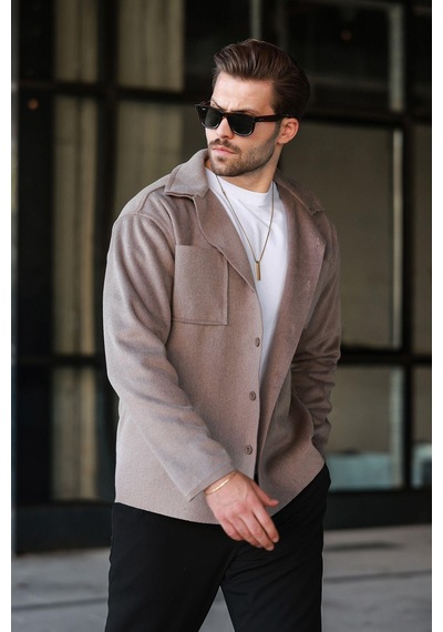 Madmext Camel Cepli Basic Erkek Polar Gömlek E6764 Camel