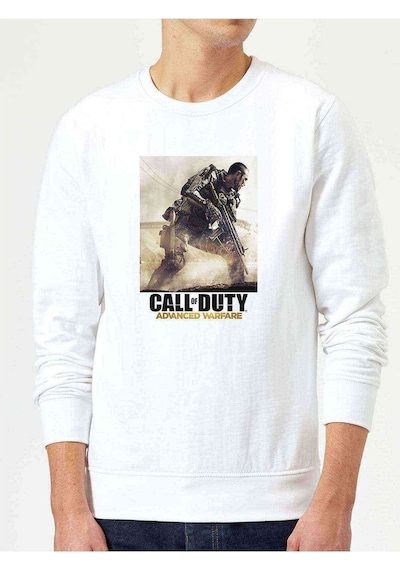 Call Of Duty5 Baskılı Beyaz Erkek Örme Sweatshirt
