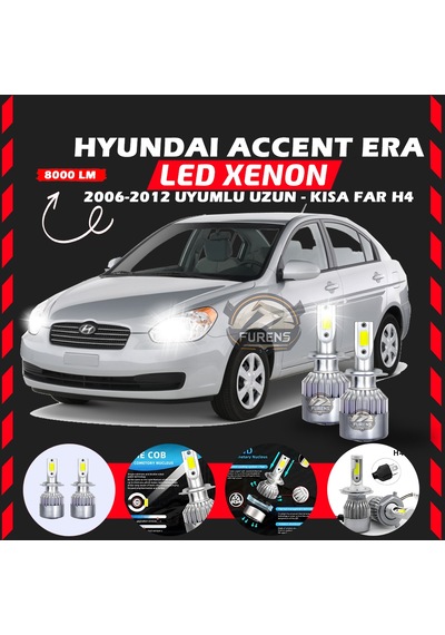Hyundai Accent Era 2006-2012 Uzun-kısa Far Uyumlu Şimşek Etkili Led Xenon Performance Series H4