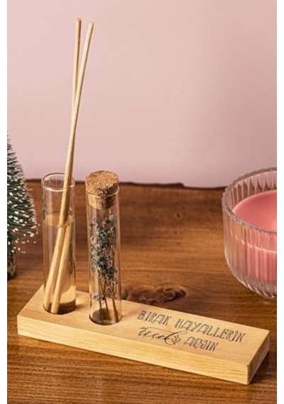 Hayellerin Çiçek Açsın Mottolu Dekoratif Set - Bambu Oda Kokusu Şişesi Standart