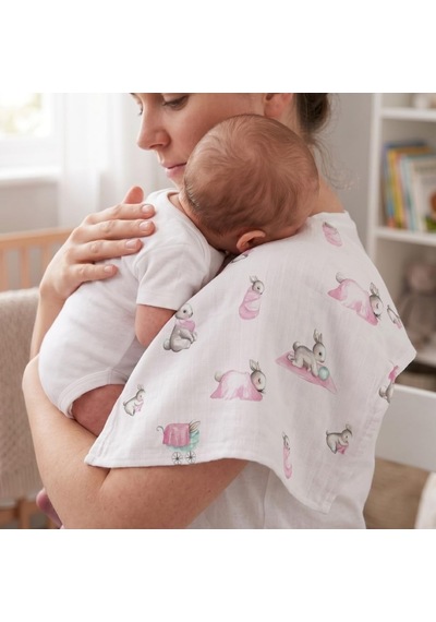 % 100 Pamuk Müslin Bebek Omuz Bezi 5 Li Bébé Lapin Rose Clothmp3519